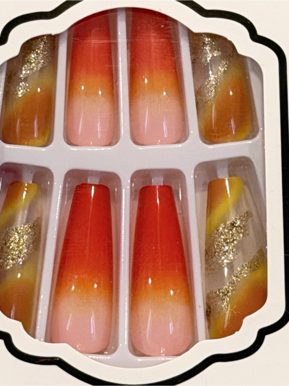 Sunset Ombre Glitter Coffin Press On Nails Y2K Vacation Glam